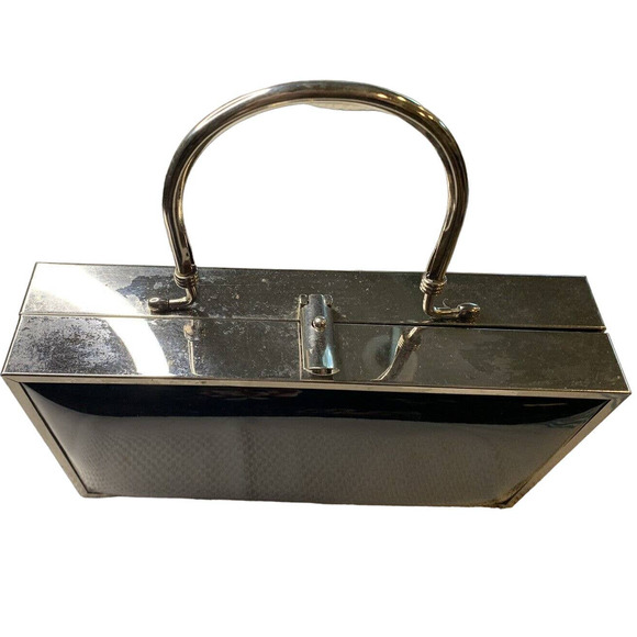 Elegant Black Box Clutch with Gold Accents - Picture 2 of 9